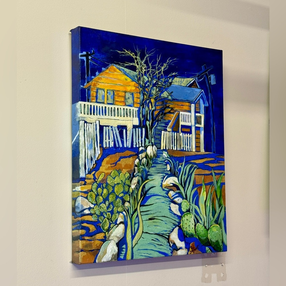 Original Acrylic Painting, Vibrant Blue and Green Home, 16x20” Wall Art - Picture 3 of 9